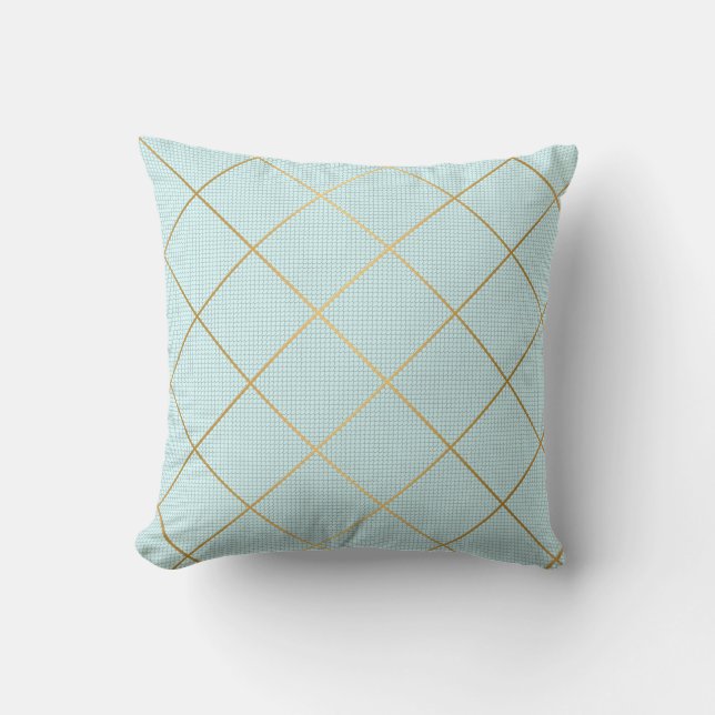 AQUA BLUE GOLD MERMAID GRID DESIGION KISSEN (Vorderseite)