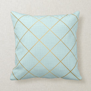 AQUA BLUE GOLD MERMAID GRID DESIGION KISSEN