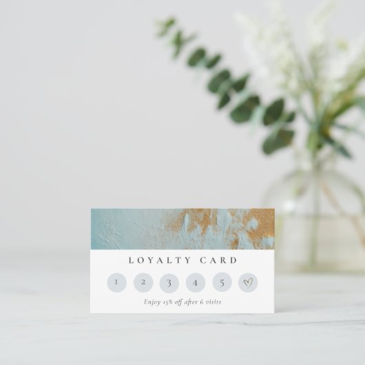 Aqua Blue Gold Oil Paint Texture Loyalty Card Visitenkarte (Stehend Vorderseite)