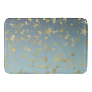 Aqua Blue Gold Ombre Stars Badematte