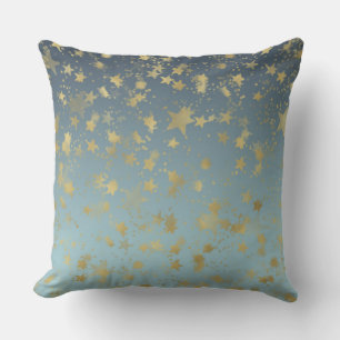 Aqua Blue Gold Ombre Stars Kissen