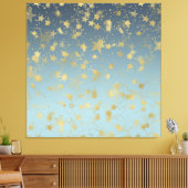 Aqua Blue Gold Ombre Stars Leinwanddruck (Insitu (Wohnzimmer))