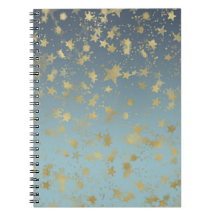 Aqua Blue Gold Ombre Stars Notizblock