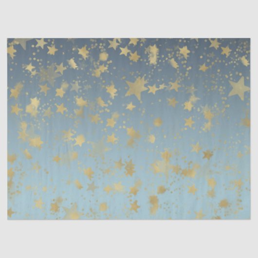 Aqua Blue Gold Ombre Stars Seidenpapier (Vorderseite)