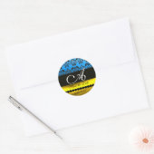 AQUA BLUE GOLD SCHWARZ-WEISS DAMASK MONOGRAMM RUNDER AUFKLEBER (Umschlag)