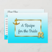 Aqua Blue & Gold Seepferd Hochzeit Rezept Karte (Vorne/Hinten)