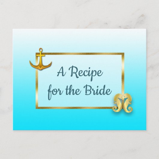 Aqua Blue & Gold Seepferd Hochzeit Rezept Karte (Vorderseite)