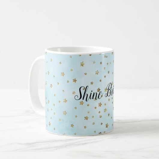 Aqua Blue Gold Stars Kaffeetasse (Vorderseite Links)