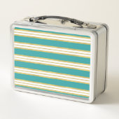 Aqua Blue Gold Streifen Muster Individuelle Name Metall Lunch Box (Rückseite)