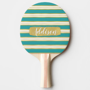 Aqua Blue Gold Streifen Muster Individuelle Name Tischtennis Schläger