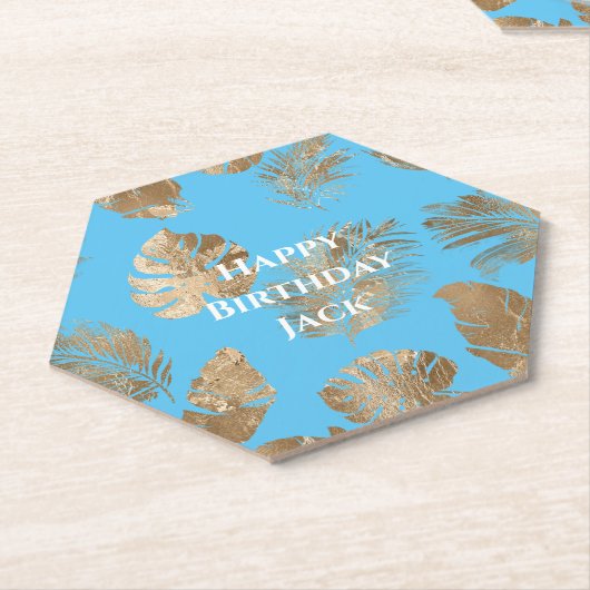 Aqua Blue Gold Tropical Blätter Untersetzer (angewinkelt)