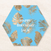 Aqua Blue Gold Tropical Blätter Untersetzer (Vorderseite)