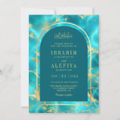 Aqua Blue Gold Water Arch Muslime Hochzeit Einladung (Vorderseite)
