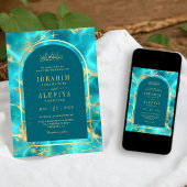 Aqua Blue Gold Water Arch Muslime Hochzeit Einladung