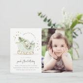 Aqua Blue Golden Winter Schlitten Foto Einladung (Stehend Vorderseite)