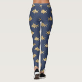 Aqua Blue Goldfish Mermaid Design Blue Glitzer Leggings (Rückseite)