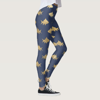 Aqua Blue Goldfish Mermaid Design Blue Glitzer Leggings