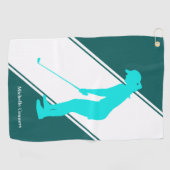 Aqua Blue Golfer auf Aquamarinem Weiß Golfhandtuch (Horizontal)