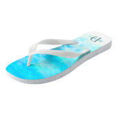 Aqua Blue Gradient Simple Monogram Name Flip Flops Badesandalen (Schrägansicht)