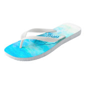 Aqua Blue Gradient Simple Monogram Name Flip Flops Badesandalen (Schrägansicht)
