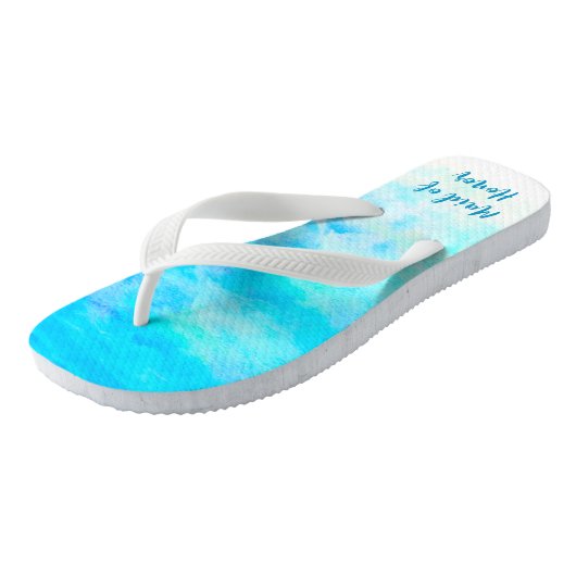 Aqua Blue Gradient Trauzeugin Einfache Flip Flops Badesandalen (Schrägansicht)