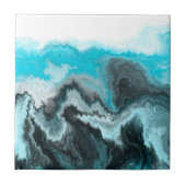 Aqua Blue Grau and Black Waves Abstrakt Moderne Ku Fliese (Vorderseite)