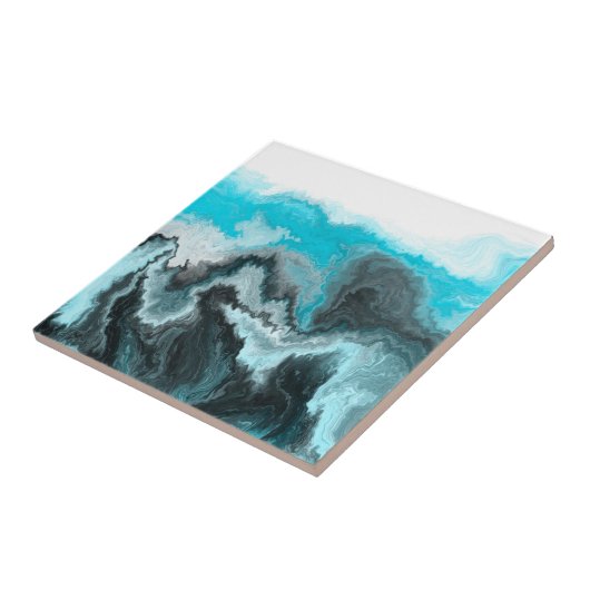 Aqua Blue Grau and Black Waves Abstrakt Moderne Ku Fliese (Seite)