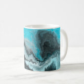 Aqua Blue Grau and Black Waves Abstrakt Moderne Ku Kaffeetasse (VorderseiteRechts)