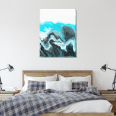 Aqua Blue Grau and Black Waves Abstrakt Moderne Ku Leinwanddruck (Insitu (Schlafzimmer))