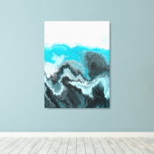 Aqua Blue Grau and Black Waves Abstrakt Moderne Ku Leinwanddruck (Insitu (Holzboden))