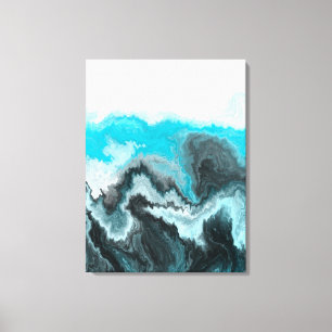 Aqua Blue Grau and Black Waves Abstrakt Moderne Ku Leinwanddruck