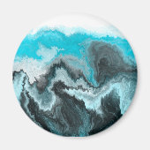 Aqua Blue Grau and Black Waves Abstrakt Moderne Ku Magnet (Vorne)