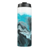 Aqua Blue Grau and Black Waves Abstrakt Moderne Ku Thermosbecher (Vorderseite)