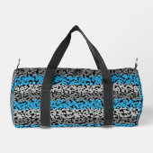 Aqua Blue Graue schwarze, pixelförmige Streifen Duffle Bag (Rückseite)