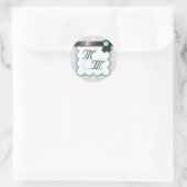 Aqua Blue & Gray Damask Doppelmonogram Stickers (Tasche)