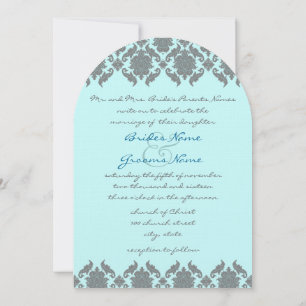 Aqua Blue Gray Damask Einladung Hochzeit