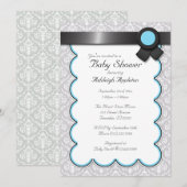 Aqua Blue & Gray Damask Kinderdusche Einladungen (Vorne/Hinten)