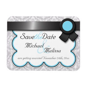 Aqua Blue & Gray Damask Save the Date flaches Magn Magnet