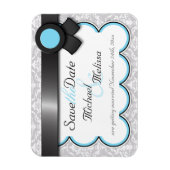 Aqua Blue & Gray Damask Save the Date flaches Magn Magnet (Vertikal)