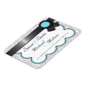 Aqua Blue & Gray Damask Save the Date flaches Magn Magnet (Linke Seite)