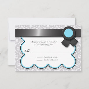 Aqua Blue & Gray Damask Wedding Reply / RSVP Cards Karte