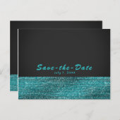 Aqua Blue & Gray Modern Glam Sequins Save the Date Ankündigungspostkarte (Vorne/Hinten)