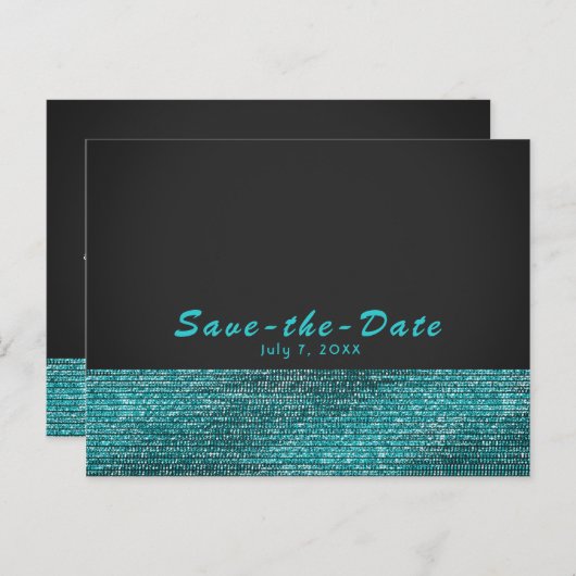 Aqua Blue & Gray Modern Glam Sequins Save the Date Ankündigungspostkarte (Vorne/Hinten)