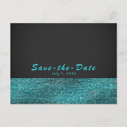 Aqua Blue & Gray Modern Glam Sequins Save the Date Ankündigungspostkarte (Vorderseite)