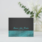Aqua Blue & Gray Modern Glam Sequins Save the Date Ankündigungspostkarte (Stehend Vorderseite)