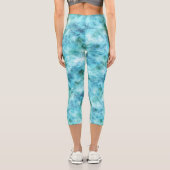 Aqua Blue Green Abstrakt Capri Leggings (Rückseite)