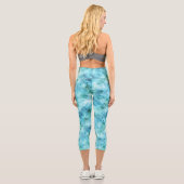 Aqua Blue Green Abstrakt Capri Leggings (Rückseite)