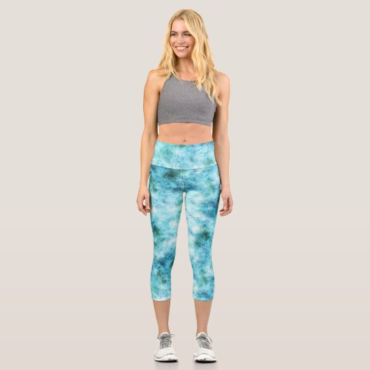 Aqua Blue Green Abstrakt Capri Leggings (Vorderseite)