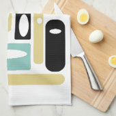 Aqua Blue Green Black Funky Rectangle Mitte Jahrhu Geschirrtuch (Viertel Falte)