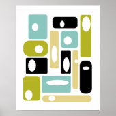 Aqua Blue Green Black Squares Mitte des Jahrhunder Poster (Vorne)